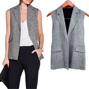 Theory Womens Sedeia Linen Crepe Vest Size 2 Gray Speckled Boucle Structured